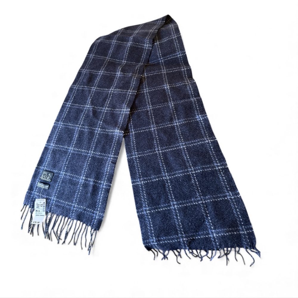 Jos. A. Bank Navy Checkered unisex wool and cashmere blend Scarf